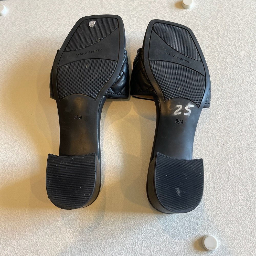 Marc Fisher Black Quilted Woven Square Toe Block Heel Slide Sandals Mens 8.5M - Picture 6 of 7